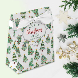 Merry kerstboompatroon witte groene winter bedankdoosjes