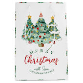 Merry kerstboompatroon witte groene winter medium cadeauzakje (Voorkant)