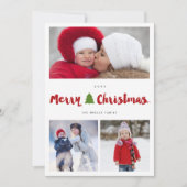 Merry kerstboompenseel script 3 Foto Collage Feestdagenkaart (Voorkant)