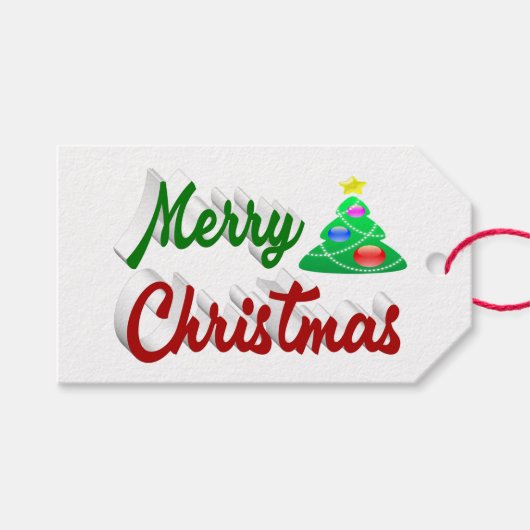 Merry kerstboomrood script cadeaulabel (Voorkant (Horizontaal))