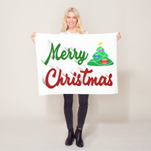 Merry kerstboomrood script fleece deken (In situ)