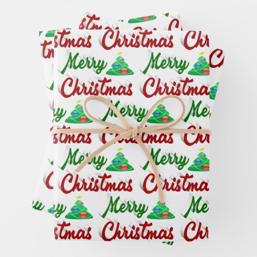 Merry kerstboomrood script inpakpapier vel (In situ)