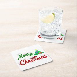 Merry kerstboomrood script kartonnen onderzetters