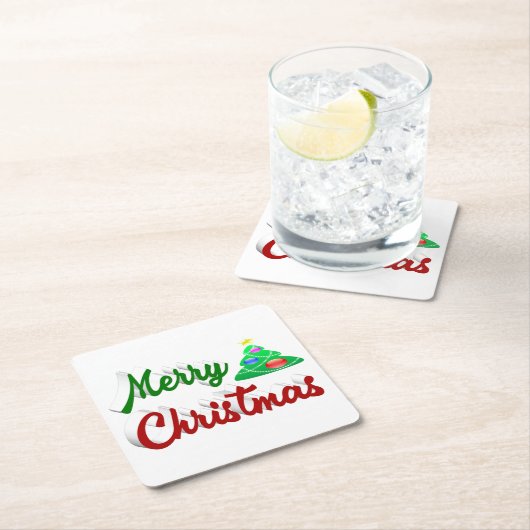 Merry kerstboomrood script kartonnen onderzetters (Insitu)