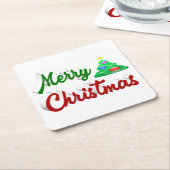 Merry kerstboomrood script kartonnen onderzetters (Schuin)
