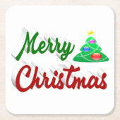 Merry kerstboomrood script kartonnen onderzetters (Voorkant)
