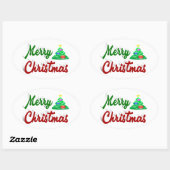Merry kerstboomrood script ovale sticker (Vel)