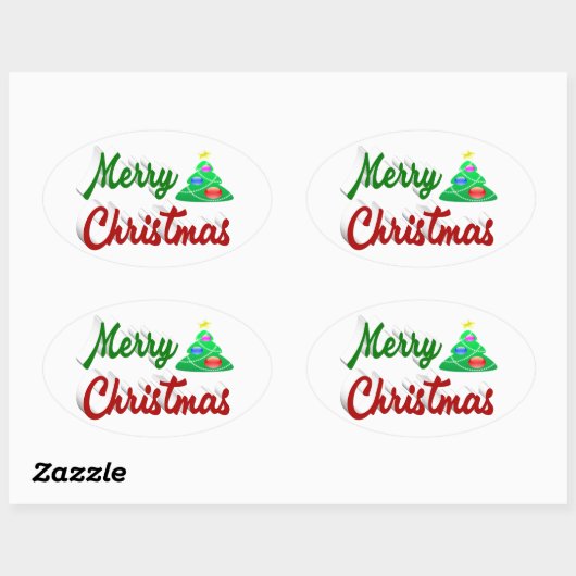 Merry kerstboomrood script ovale sticker (Vel)