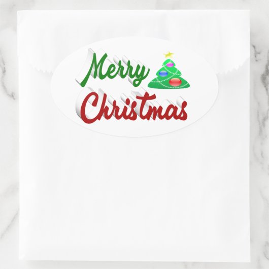 Merry kerstboomrood script ovale sticker (Tas)