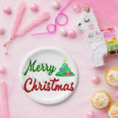 Merry kerstboomrood script papieren bordje (Feest)