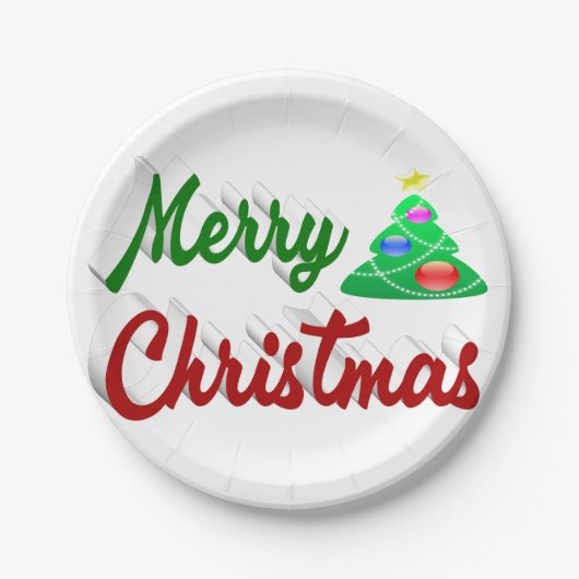 Merry kerstboomrood script papieren bordje (Voorkant)