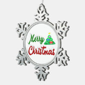 Merry kerstboomrood script tin sneeuwvlok ornament (Rechts)