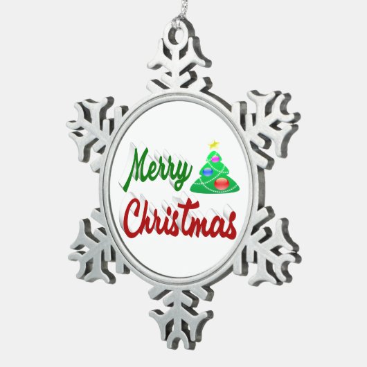 Merry kerstboomrood script tin sneeuwvlok ornament (Rechts)