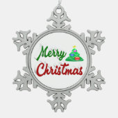 Merry kerstboomrood script tin sneeuwvlok ornament (Voorkant)