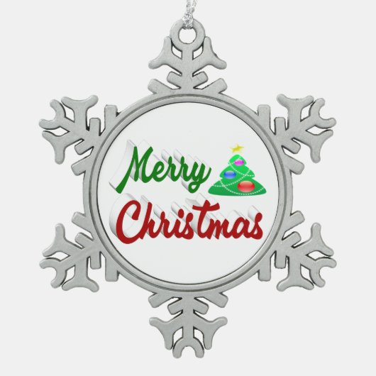 Merry kerstboomrood script tin sneeuwvlok ornament (Voorkant)