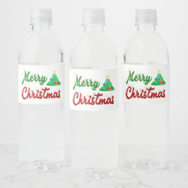Merry kerstboomrood script waterfles etiket