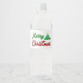 Merry kerstboomrood script waterfles etiket (Voorkant)