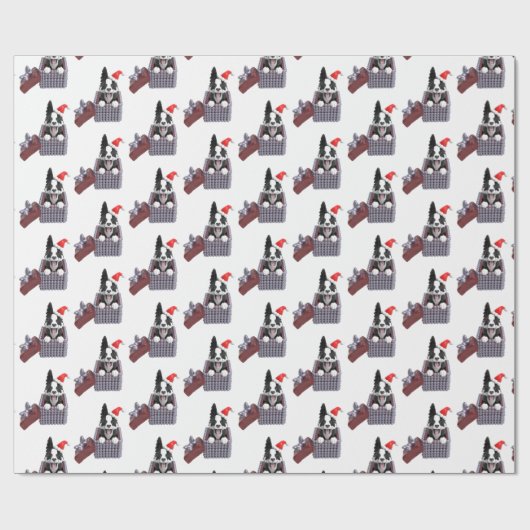 Merry Kerstborder Collie Cadeaupapier (Vlak)