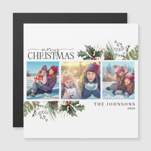 Merry Kerstbos Berry Pinecone Foto Magnet (Voorkant / Achterkant)