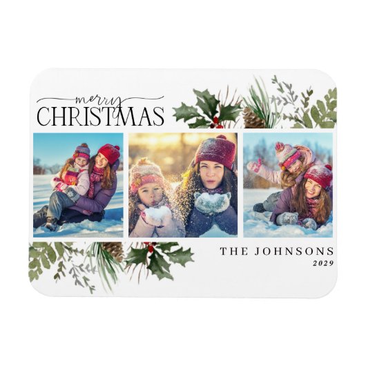 Merry Kerstbos Berry Pinecone Foto Magnet Magneet (Horizontaal)