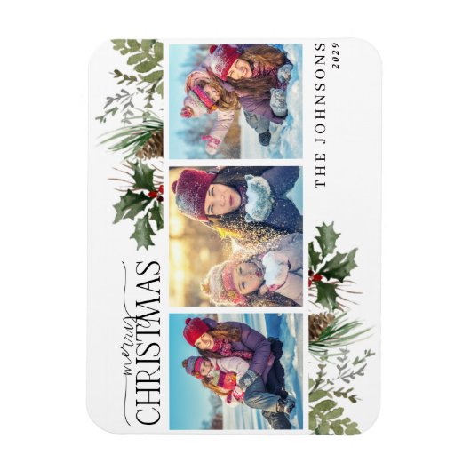 Merry Kerstbos Berry Pinecone Foto Magnet Magneet (Verticaal)