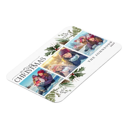 Merry Kerstbos Berry Pinecone Foto Magnet Magneet (Linkerzijde)