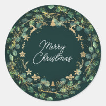 Merry KerstBrown Green Wreath Woodland Gold