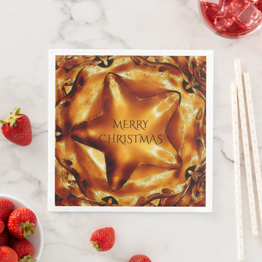 Merry Kerstbruin Gold Copper Elegant Star Servet (Insitu)