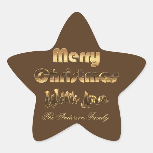 Merry Kerstbruin Gold Typografie Elegant Ster Sticker (Voorkant)