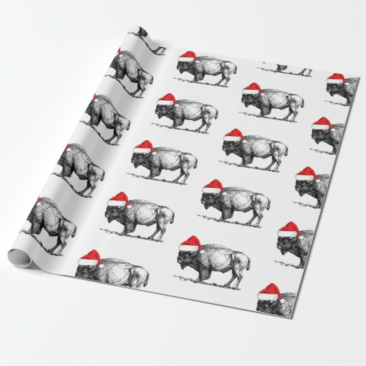 Merry Kerstbuffalo Cadeaupapier (Uitgerold)