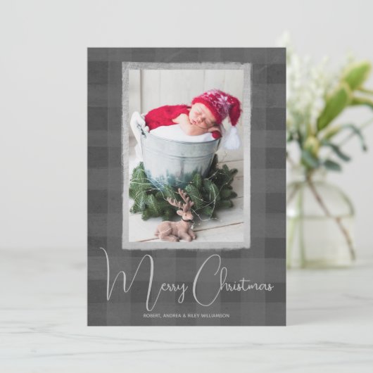 Merry kerstbuffalo Check Photo Feestdagenkaart (Staand voorkant)