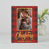 Merry kerstbuffalo Check Photo Folie Feestdagenkaart (Staand Voorkant)