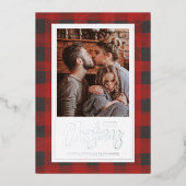 Merry kerstbuffalo Check Photo Silver Folie Feestdagenkaart (Voorkant)
