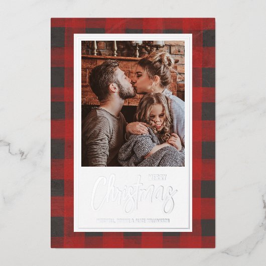 Merry kerstbuffalo Check Photo Silver Folie Feestdagenkaart (Voorkant)