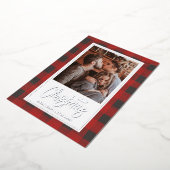 Merry kerstbuffalo Check Photo Silver Folie Feestdagenkaart (Gedraaid)