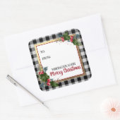 Merry kerstbuffalo Check Waterverf Holly Vierkante Sticker (Envelop)