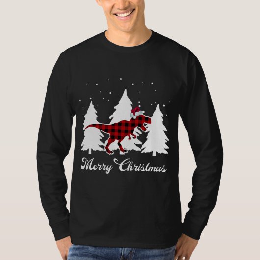 Merry Kerstbuffalo Pset Dinosaur Santa Trex T-shirt (Voorkant)