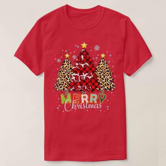 Merry kerstbuffalo Pset Red Leopard Tree Fun T-shirt (Design voorkant)