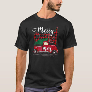 Merry kerstbuffalo Pset Red Truck Christelijk T-shirt