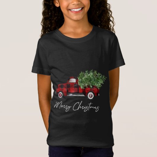 Merry kerstbuffalo Pset Red Truck Tree T-shirt (Voorkant)