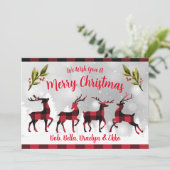 Merry Kerstbuffalo Pset Reindeers Feestdagenkaart (Staand voorkant)