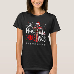 Merry kerstbuffalo Red Pset Cross Christelijk T-shirt
