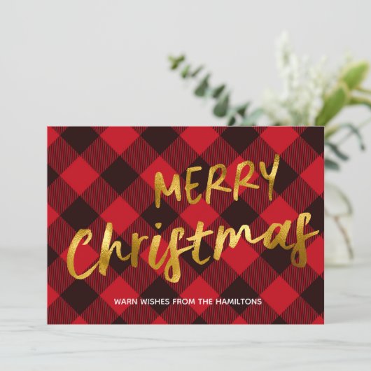 Merry kerstbuffalo Red Pset en Gold Foil Feestdagenkaart (Staand voorkant)