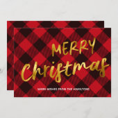 Merry kerstbuffalo Red Pset en Gold Foil Feestdagenkaart (Voorkant / Achterkant)