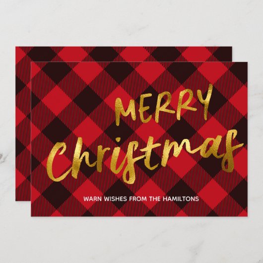 Merry kerstbuffalo Red Pset en Gold Foil Feestdagenkaart (Voorkant / Achterkant)