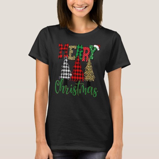 Merry kerstbuffalo Red Pset Leopard Trees T-shirt (Voorkant)