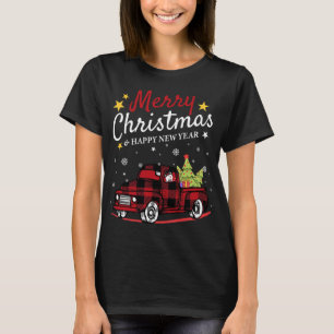 Merry kerstbuffalo Truck Snowman Tree Red Pla T-shirt