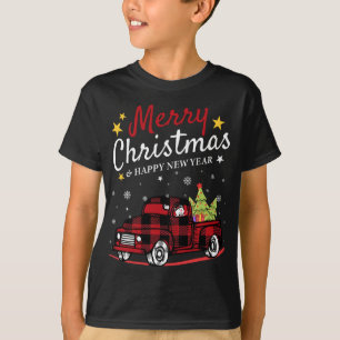 Merry kerstbuffalo Truck Snowman Tree Red Pla T-shirt