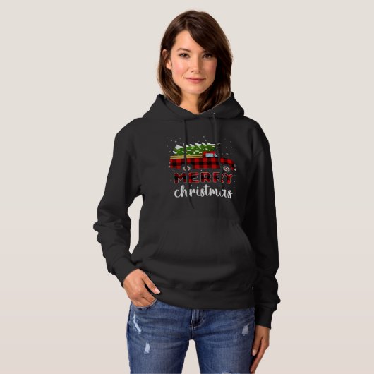 Merry kerstbuffalo Truck Tree Red Pset Hoodie (Voorkant volledig)