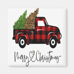 Merry kerstbuffalo Truck Tree Red Pset Leopa Magneet